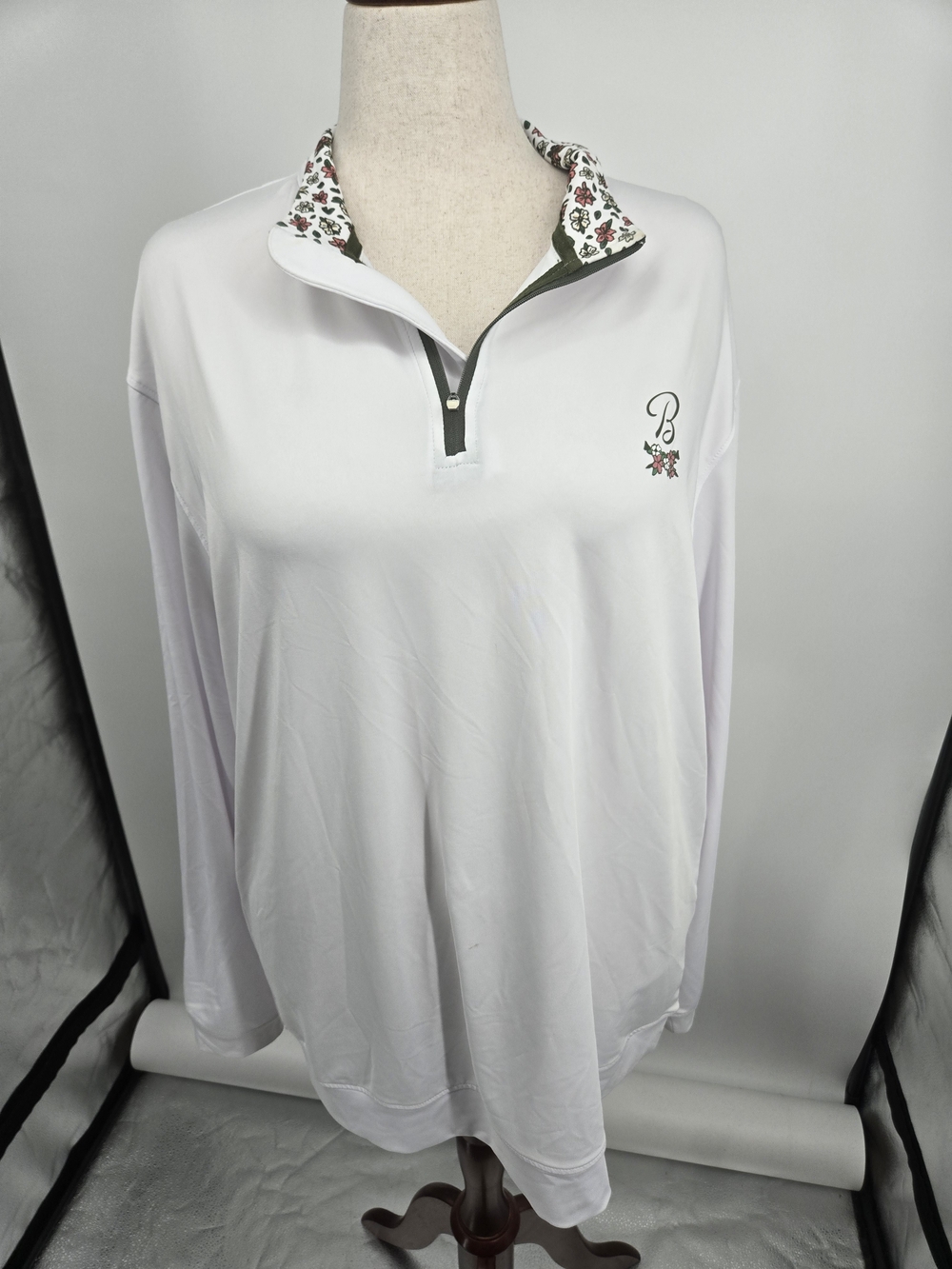 Barstool Golf White Floral Collar Quarter Zip Top 2XL (8594)